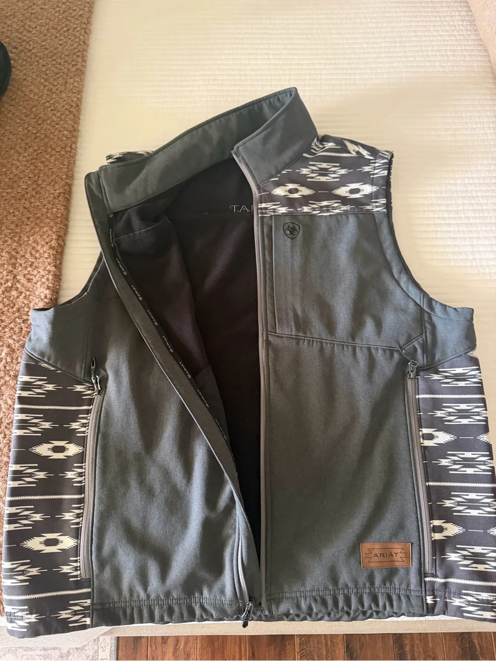 Ariat Men's Dark Gray Softshell Vest with Aztec Pattern